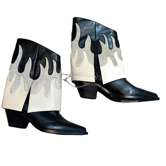 Gianni Bini CONLEYTWO Western Rhinestone Flame Foldover Boots - Picture 5 of 14